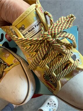 Harajuku Lovers Yellow High-Top Sneakers with Multicolor Braided Laces